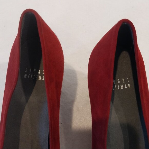 Stuart Weitzman Wedges Shoes Womens 7.5 Choke Up Burgundy Red Suede Pointed Toe, - Picture 8 of 11